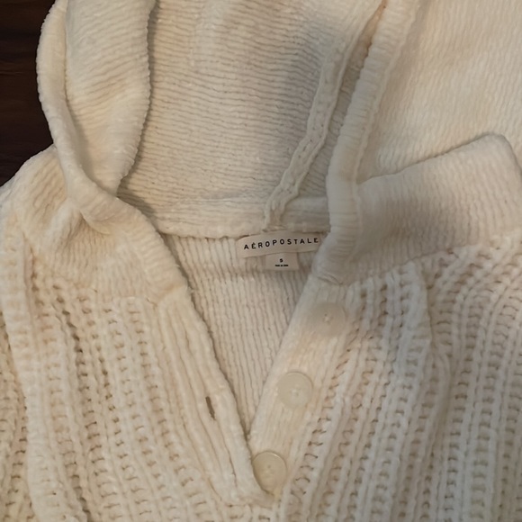 Small White Warm/ Fuzzy Half Button Up Sweater - Picture 2 of 3
